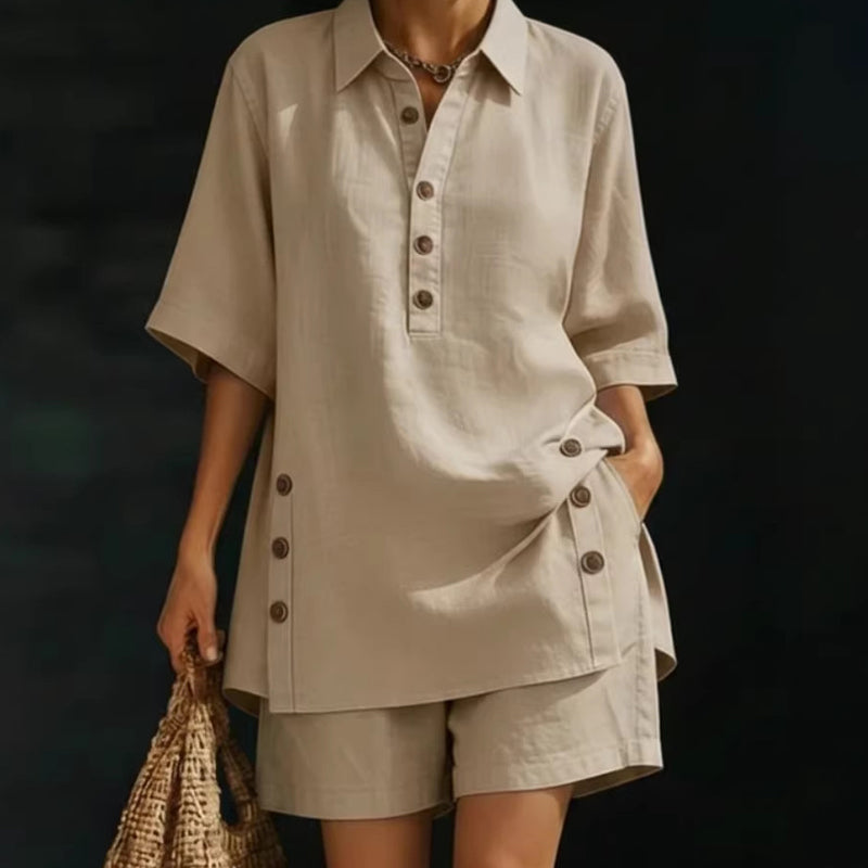 👕2-teiliges Set für Damen – Relaxte Passform, Polokragen, perfekt für den Sommer. ✨