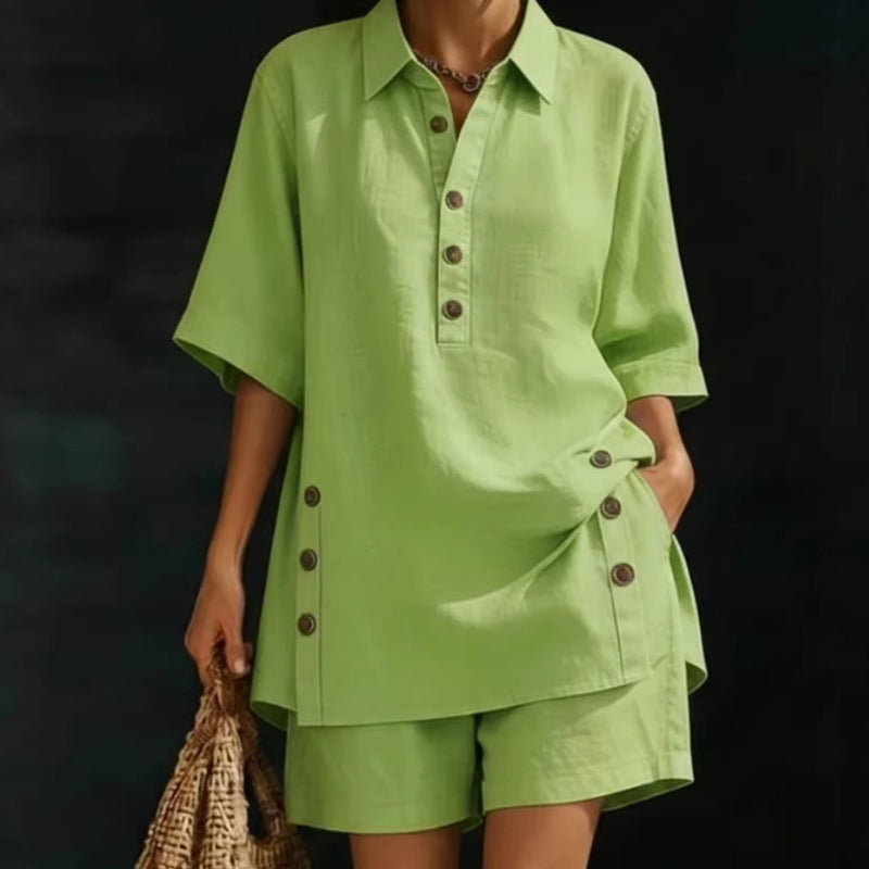 👕2-teiliges Set für Damen – Relaxte Passform, Polokragen, perfekt für den Sommer. ✨