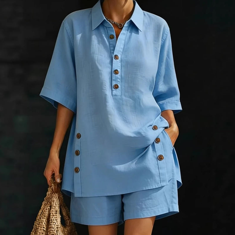 👕2-teiliges Set für Damen – Relaxte Passform, Polokragen, perfekt für den Sommer. ✨