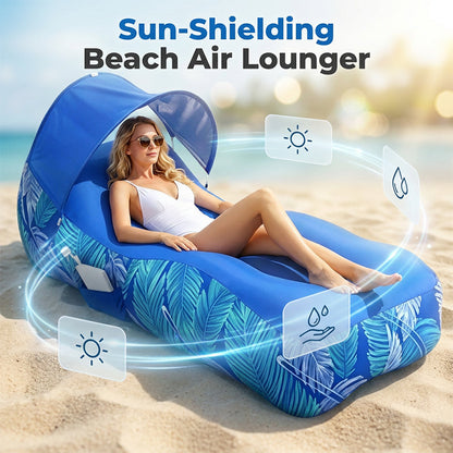 ☀️ Aufblasbarer Strandliege-Luftsessel mit Sonnenschutz – Leicht, kompakt & perfekt für Strand, Pool oder Camping 🌊