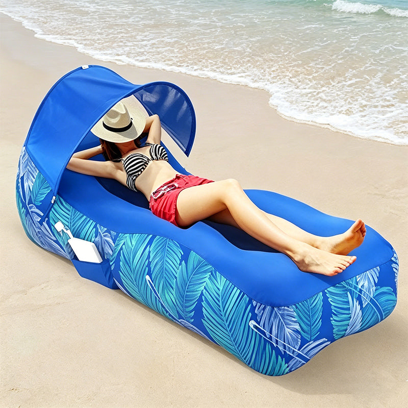 ☀️ Aufblasbarer Strandliege-Luftsessel mit Sonnenschutz – Leicht, kompakt & perfekt für Strand, Pool oder Camping 🌊