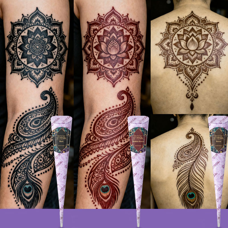 🎨 50% RABATT! ✍️ Komplettes 3-Farben-Henna-Tattoo-Set – Natürlich, langanhaltend & perfekt für kreative Körperkunst zu Hause 🌸