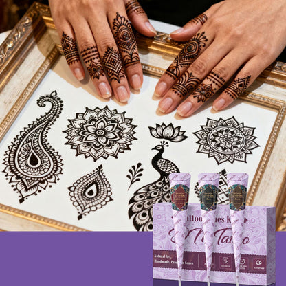 🎨 50% RABATT! ✍️ Komplettes 3-Farben-Henna-Tattoo-Set – Natürlich, langanhaltend & perfekt für kreative Körperkunst zu Hause 🌸