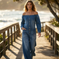 👖 🌬️ Off-Shoulder Denim-Jumpsuit mit weitem Bein – Lässiger Look, luftiger Schnitt & perfekt für Sommer und Urlaub ✨