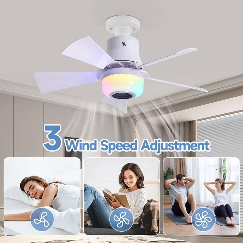 🍃Intelligenter Deckenventilator mit RGB-Beleuchtung & Bluetooth-Lautsprecher - 3 Stufen, Fernbedienung & E27-Sockel