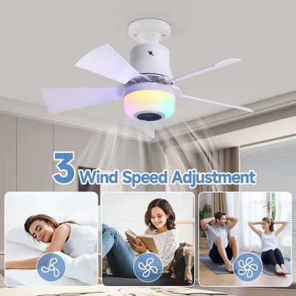 🍃Intelligenter Deckenventilator mit RGB-Beleuchtung & Bluetooth-Lautsprecher - 3 Stufen, Fernbedienung & E27-Sockel