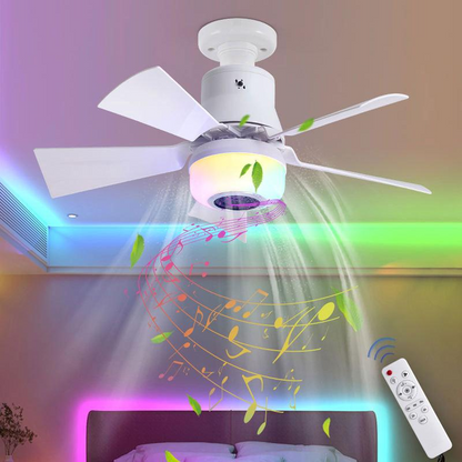 🍃Intelligenter Deckenventilator mit RGB-Beleuchtung & Bluetooth-Lautsprecher - 3 Stufen, Fernbedienung & E27-Sockel