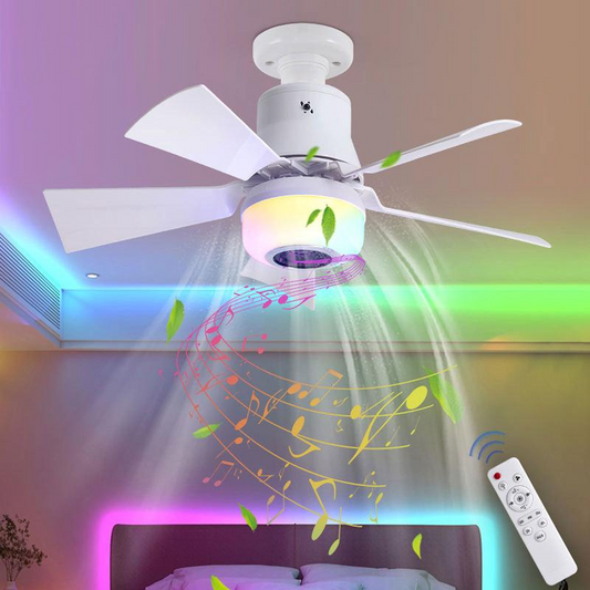 🍃Intelligenter Deckenventilator mit RGB-Beleuchtung & Bluetooth-Lautsprecher - 3 Stufen, Fernbedienung & E27-Sockel