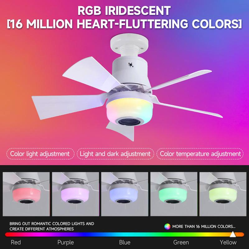 🍃Intelligenter Deckenventilator mit RGB-Beleuchtung & Bluetooth-Lautsprecher - 3 Stufen, Fernbedienung & E27-Sockel
