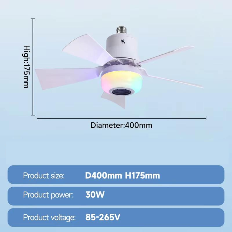 🍃Intelligenter Deckenventilator mit RGB-Beleuchtung & Bluetooth-Lautsprecher - 3 Stufen, Fernbedienung & E27-Sockel