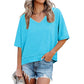 👕✨ 50% RABATT! Damen Oberteil mit halben Ärmeln, V-Ausschnitt und Patchwork-Saum – Leicht, lässig & perfekt für den Sommer 🌸