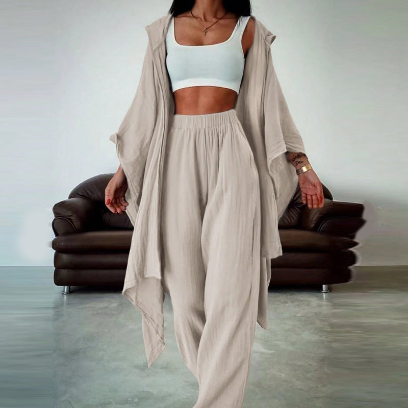 📦Versandkostenfrei ✨2-teiliges Damen-Set: Cardigan mit Kapuze & Hose mit hohem Bund