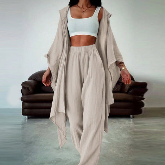 📦Versandkostenfrei ✨2-teiliges Damen-Set: Cardigan mit Kapuze & Hose mit hohem Bund