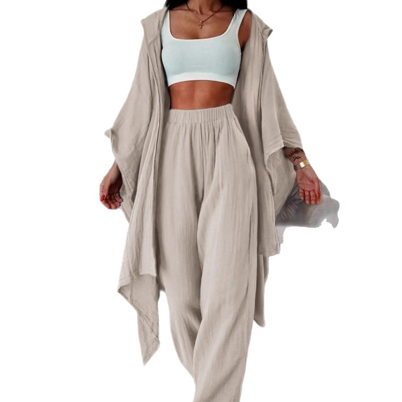📦Versandkostenfrei ✨2-teiliges Damen-Set: Cardigan mit Kapuze & Hose mit hohem Bund