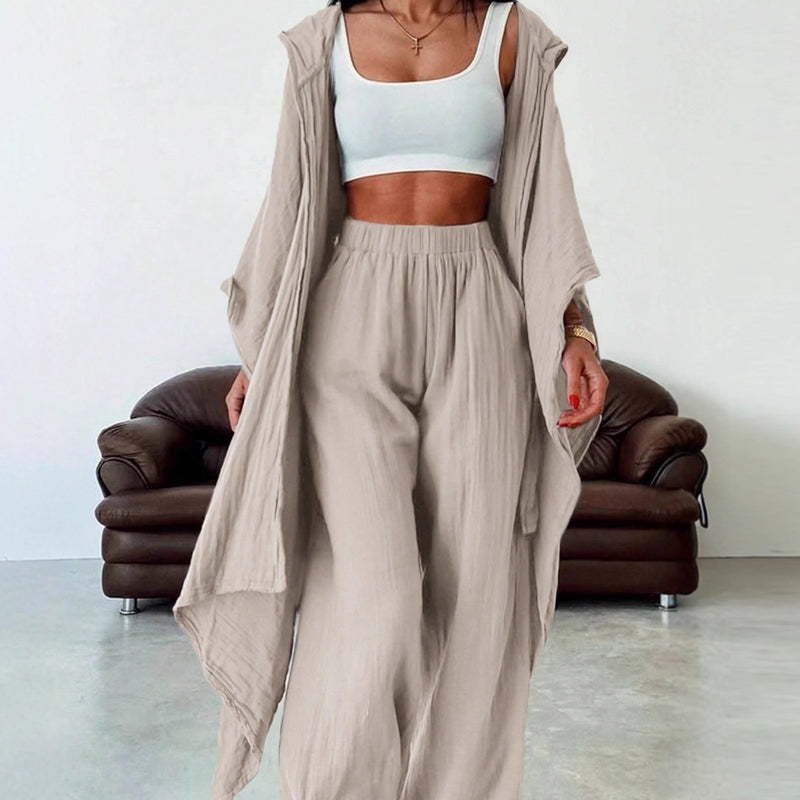 📦Versandkostenfrei ✨2-teiliges Damen-Set: Cardigan mit Kapuze & Hose mit hohem Bund