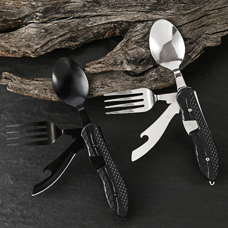 🍴 4-in-1 faltbares multifunktionales Outdoor-Besteck – Löffel, Gabel, Messer & Flaschenöffner – kompakt, leicht & ideal für Camping, Wandern oder Notfalltasche 🏕️