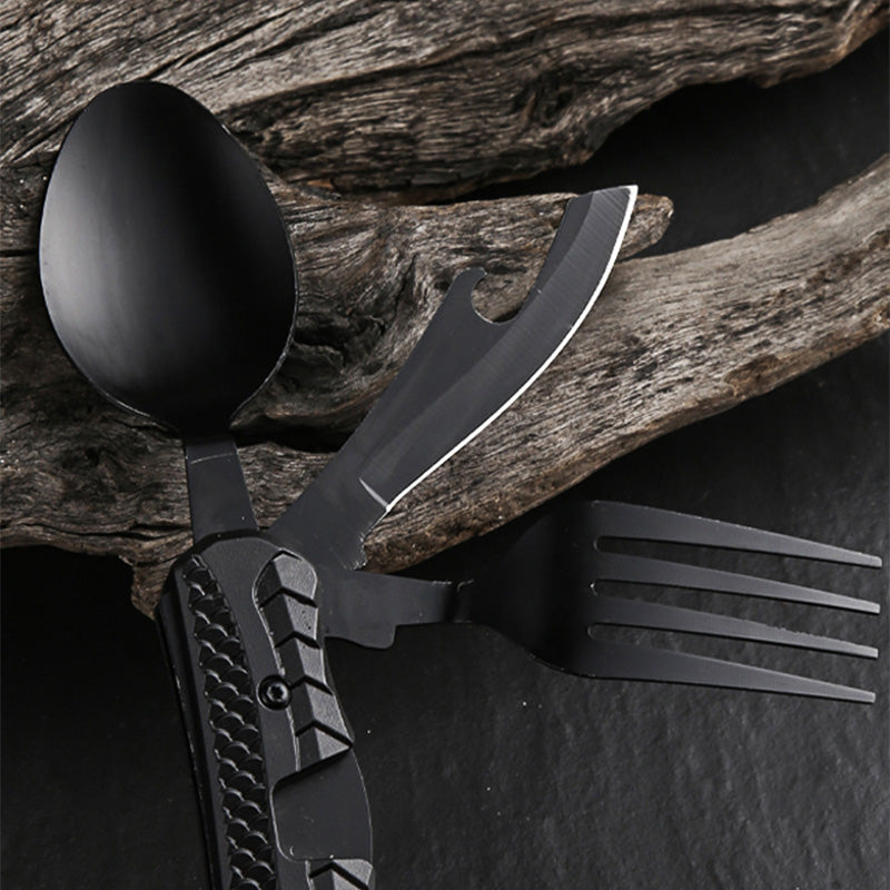 🍴 4-in-1 faltbares multifunktionales Outdoor-Besteck – Löffel, Gabel, Messer & Flaschenöffner – kompakt, leicht & ideal für Camping, Wandern oder Notfalltasche 🏕️