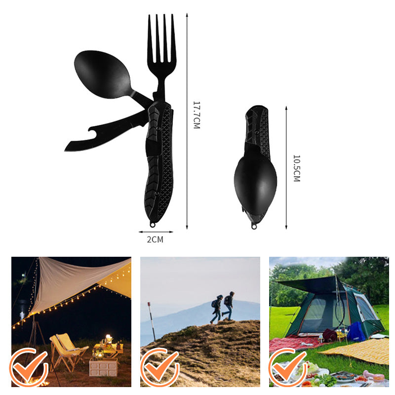 🍴 4-in-1 faltbares multifunktionales Outdoor-Besteck – Löffel, Gabel, Messer & Flaschenöffner – kompakt, leicht & ideal für Camping, Wandern oder Notfalltasche 🏕️