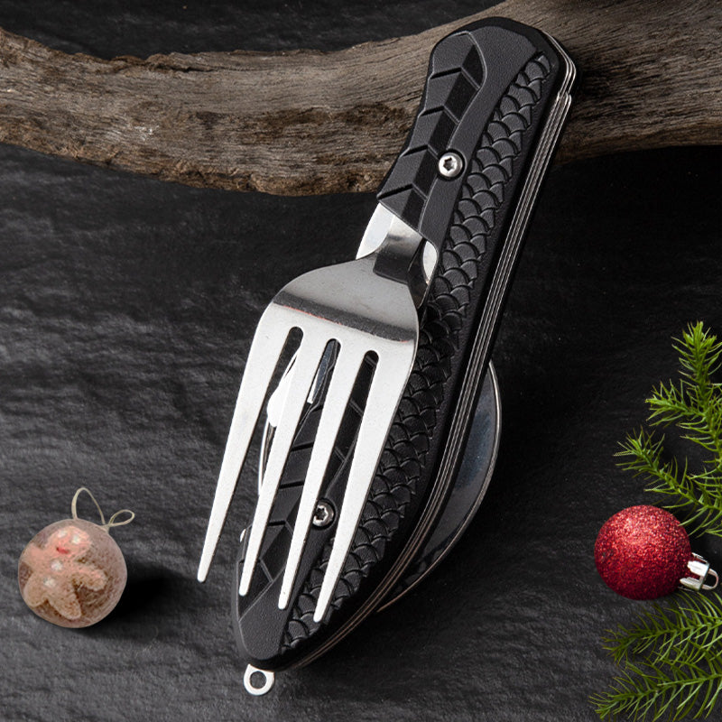 🍴 4-in-1 faltbares multifunktionales Outdoor-Besteck – Löffel, Gabel, Messer & Flaschenöffner – kompakt, leicht & ideal für Camping, Wandern oder Notfalltasche 🏕️