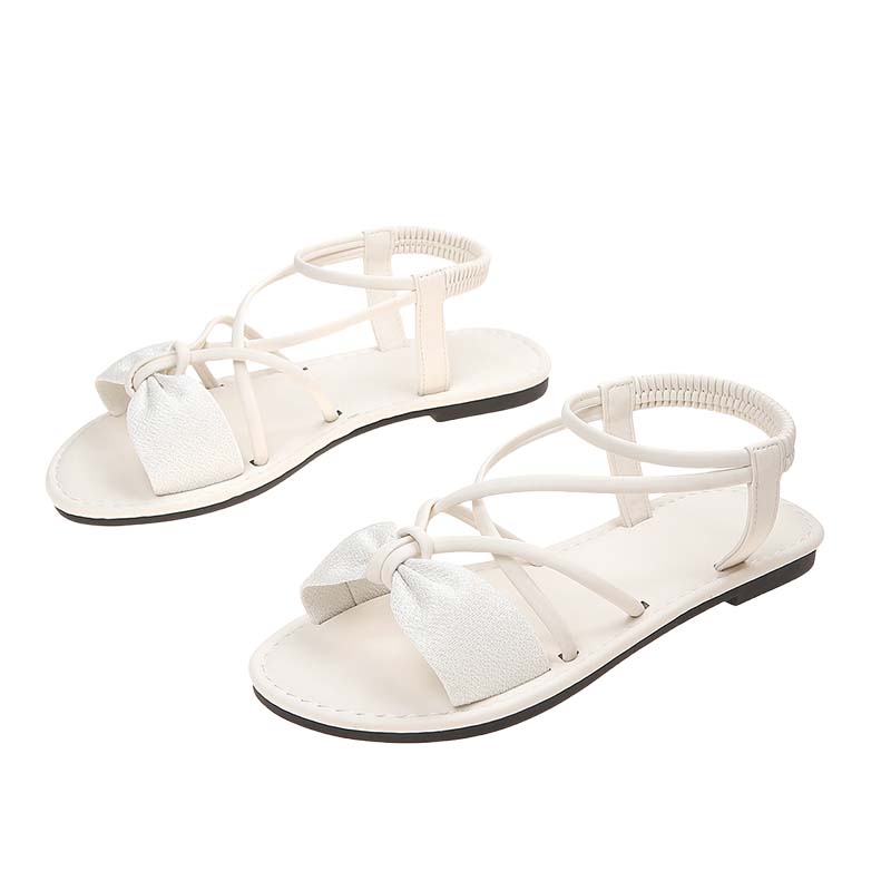 Damen-Sandalen mit überkreuzten Riemen, flache Sohle