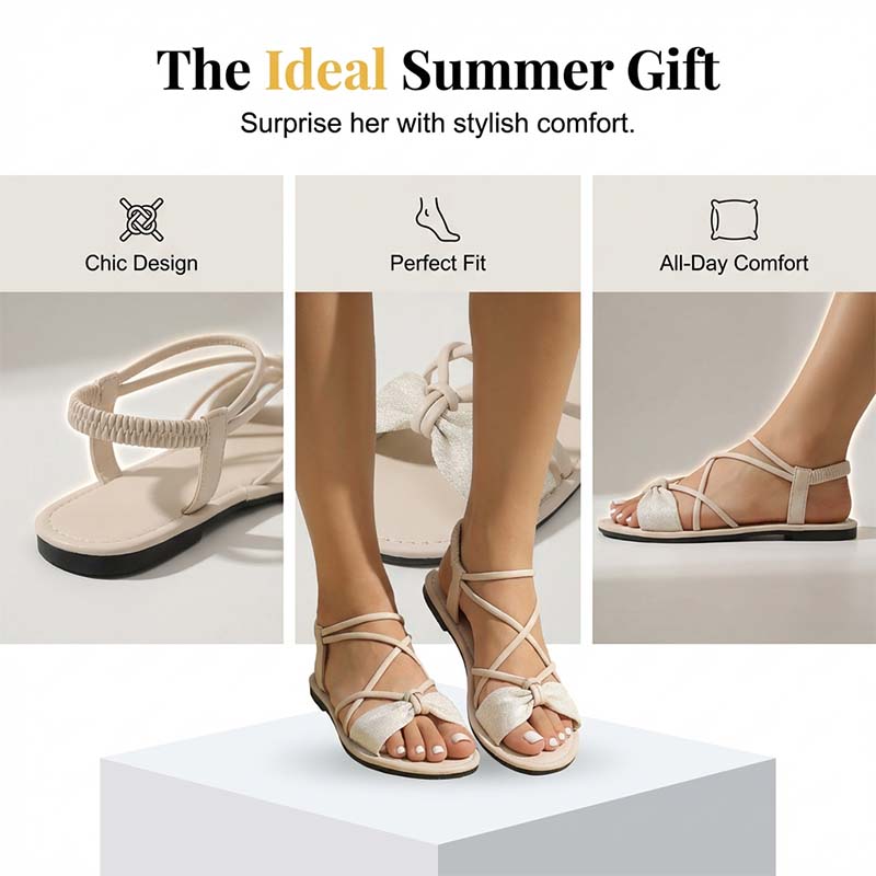 Damen-Sandalen mit überkreuzten Riemen, flache Sohle