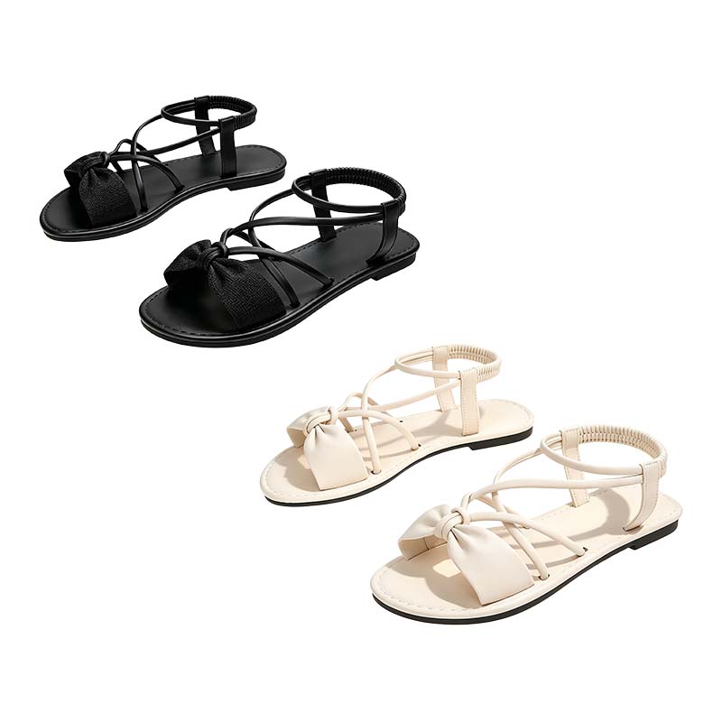 Damen-Sandalen mit überkreuzten Riemen, flache Sohle