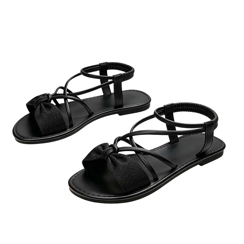 Damen-Sandalen mit überkreuzten Riemen, flache Sohle