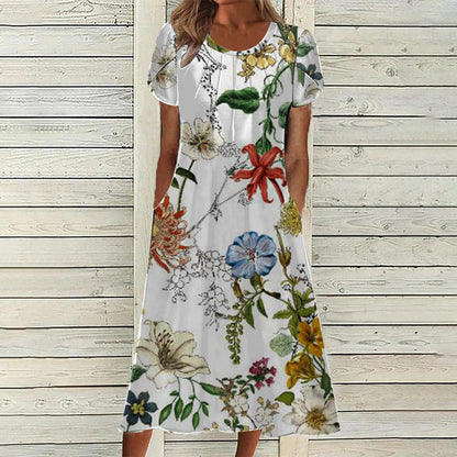 👗✨ DAMEN ELEGANTES RUNDHALSKLEID MIT AUFDRUCK – 50% RABATT! Zeitloser Schnitt, schmeichelhafte A-Linie & perfekt für festliche Anlässe, Hochzeiten oder den Alltag 🌸