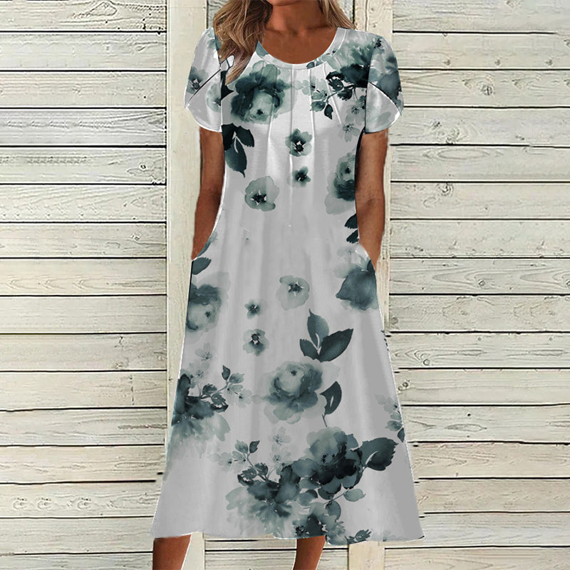 👗✨ DAMEN ELEGANTES RUNDHALSKLEID MIT AUFDRUCK – 50% RABATT! Zeitloser Schnitt, schmeichelhafte A-Linie & perfekt für festliche Anlässe, Hochzeiten oder den Alltag 🌸