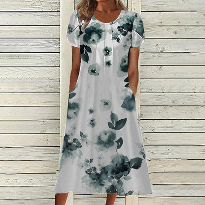 👗✨ DAMEN ELEGANTES RUNDHALSKLEID MIT AUFDRUCK – 50% RABATT! Zeitloser Schnitt, schmeichelhafte A-Linie & perfekt für festliche Anlässe, Hochzeiten oder den Alltag 🌸