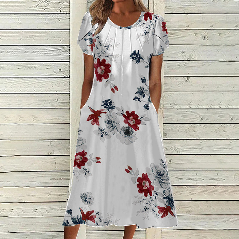 👗✨ DAMEN ELEGANTES RUNDHALSKLEID MIT AUFDRUCK – 50% RABATT! Zeitloser Schnitt, schmeichelhafte A-Linie & perfekt für festliche Anlässe, Hochzeiten oder den Alltag 🌸