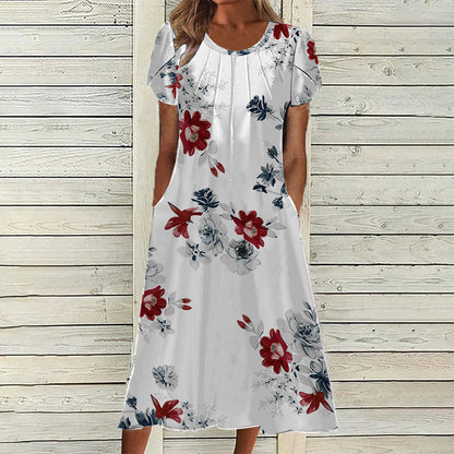 👗✨ DAMEN ELEGANTES RUNDHALSKLEID MIT AUFDRUCK – 50% RABATT! Zeitloser Schnitt, schmeichelhafte A-Linie & perfekt für festliche Anlässe, Hochzeiten oder den Alltag 🌸