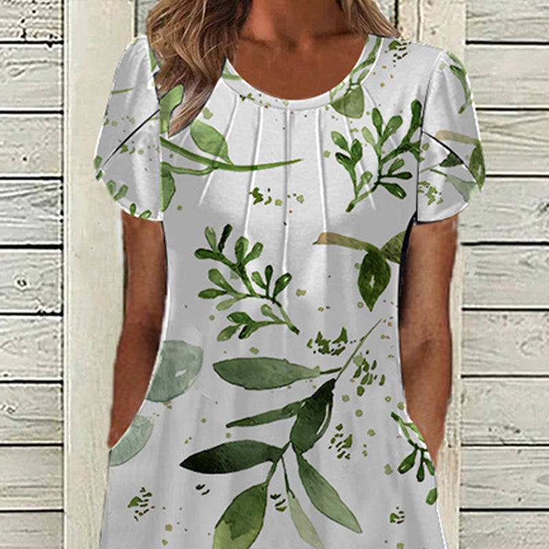 👗✨ DAMEN ELEGANTES RUNDHALSKLEID MIT AUFDRUCK – 50% RABATT! Zeitloser Schnitt, schmeichelhafte A-Linie & perfekt für festliche Anlässe, Hochzeiten oder den Alltag 🌸