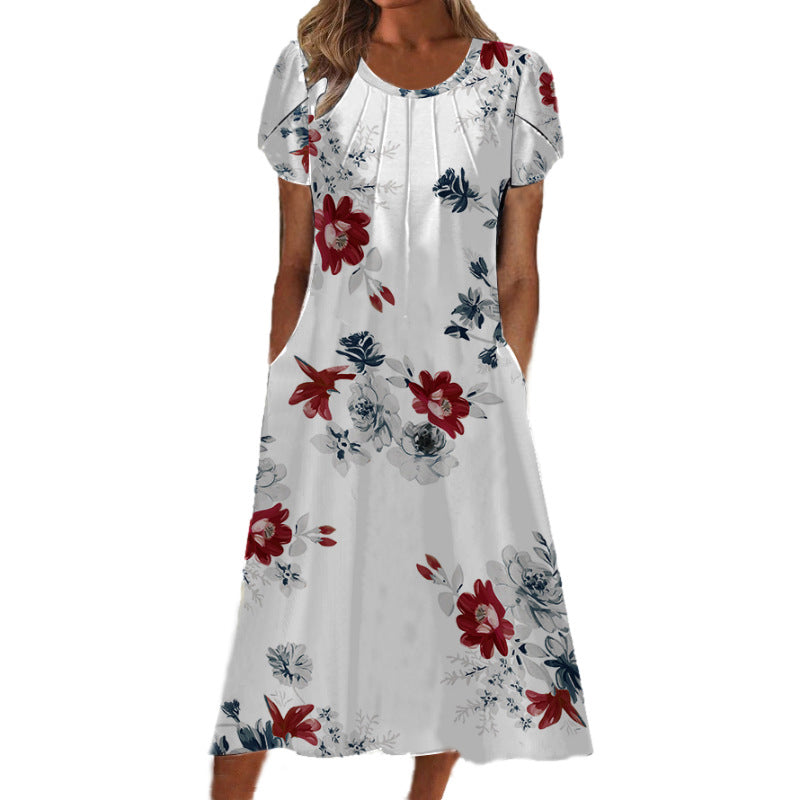 👗✨ DAMEN ELEGANTES RUNDHALSKLEID MIT AUFDRUCK – 50% RABATT! Zeitloser Schnitt, schmeichelhafte A-Linie & perfekt für festliche Anlässe, Hochzeiten oder den Alltag 🌸