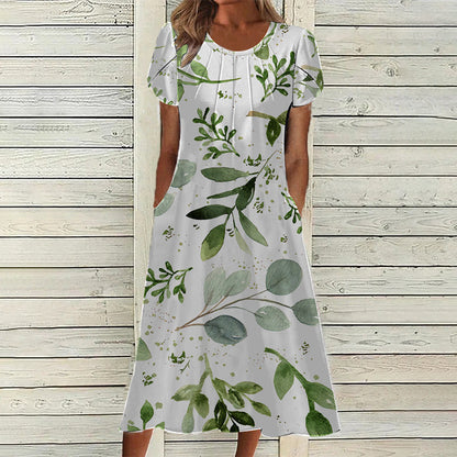 👗✨ DAMEN ELEGANTES RUNDHALSKLEID MIT AUFDRUCK – 50% RABATT! Zeitloser Schnitt, schmeichelhafte A-Linie & perfekt für festliche Anlässe, Hochzeiten oder den Alltag 🌸