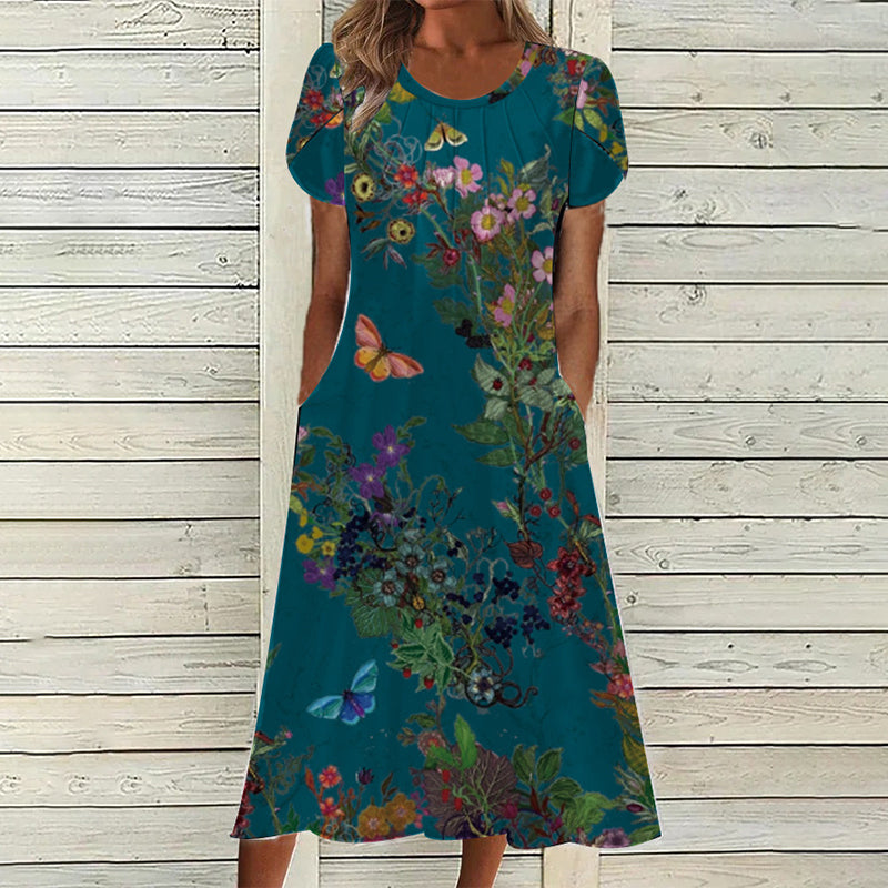 👗✨ DAMEN ELEGANTES RUNDHALSKLEID MIT AUFDRUCK – 50% RABATT! Zeitloser Schnitt, schmeichelhafte A-Linie & perfekt für festliche Anlässe, Hochzeiten oder den Alltag 🌸