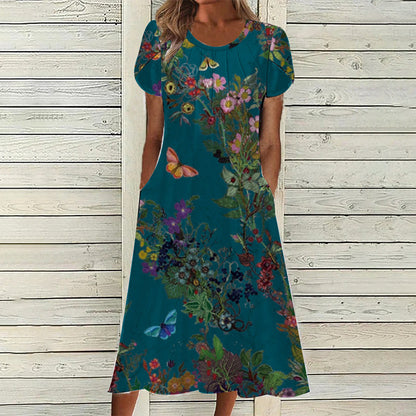 👗✨ DAMEN ELEGANTES RUNDHALSKLEID MIT AUFDRUCK – 50% RABATT! Zeitloser Schnitt, schmeichelhafte A-Linie & perfekt für festliche Anlässe, Hochzeiten oder den Alltag 🌸