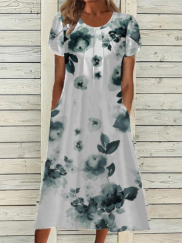 👗✨ DAMEN ELEGANTES RUNDHALSKLEID MIT AUFDRUCK – 50% RABATT! Zeitloser Schnitt, schmeichelhafte A-Linie & perfekt für festliche Anlässe, Hochzeiten oder den Alltag 🌸
