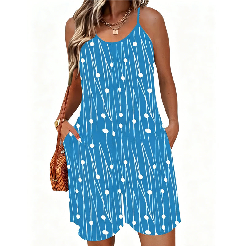 Women's Striped Spaghetti Strap Romper with Pockets