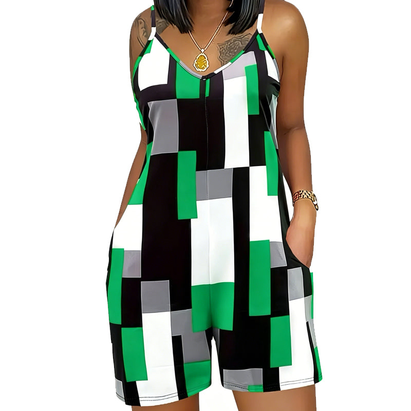 Women's Striped Spaghetti Strap Romper with Pockets