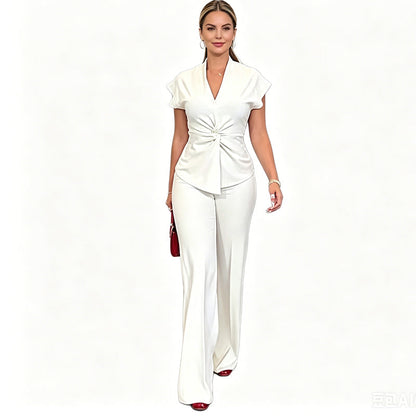 🌞NEU: Sommerkollektion 50% Rabatt 🛍️Elegantes Set aus einem Oberteil mit V-Ausschnitt und einer Hose mit weitem Bein für Damen