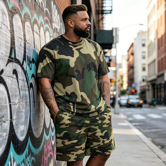 Herren-Set aus Tarnmuster-T-Shirt und Shorts