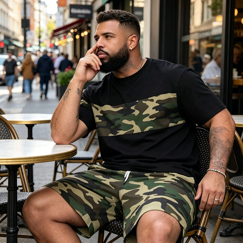 Herren-Set aus Tarnmuster-T-Shirt und Shorts