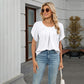 Damen Bluse mit Blütenärmeln und plissiertem Ausschnitt
