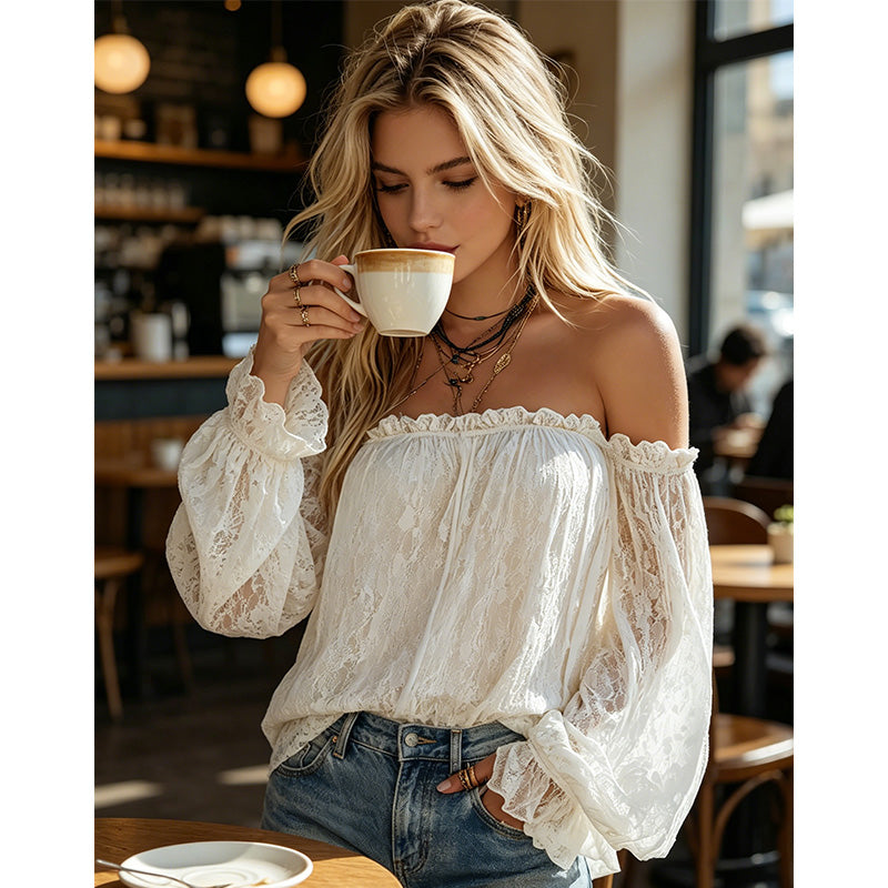 👚 50% RABATT! 🌸 Büsten-BH aus Spitze – Transparent, weite Ärmel & Boho-Stil – Perfekt für Festival, Strand oder romantische Sommerlooks ☀️