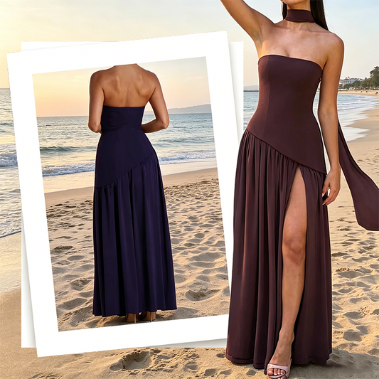 👗✨ Sexy trägerloses Maxikleid mit rückenfreiem Design und hohem Beinschlitz für Damen – 50% RABATT! Verführerisch, elegant & perfekt für Galas, Hochzeiten oder festliche Abende 🌹