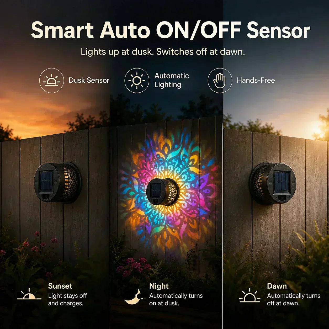 🌞  🌀 Solar Mandala Light – Stunning Pattern Projection, 2-in-1 Floor & Wall Design & IP65 Waterproof Auto On/Off 🌿