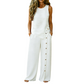 👕 Zweiteiliges Damen Outfit Set – ärmelloses asymmetrisches Top & weite Beinhose mit Knopfdetail, luftiges Sommer-Set in 8 Farben🌿