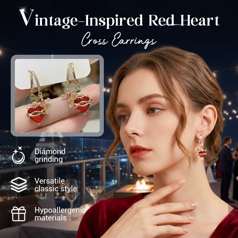 💍 BEGRENZTE ZEIT 50% RABATT! ✨ Rote Herz & Kreuz Ohrringe – Vintageinspiriert, Zart, Symbolisch ✝️