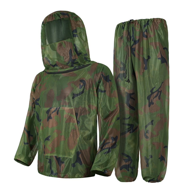 🏕️🦟 Tarnfarbener Anti-Mücken-Anzug mit Netzstoff – Atmungsaktive Schutzkleidung für Camping & Angeln